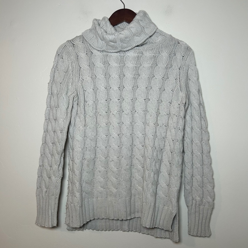 Banana Republic Women's‎ Knit Cowl Neck Cable Knit Sweater Light Gray Size M
